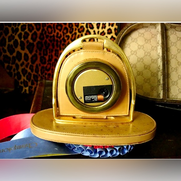 RARE Vintage GUCCI Stirrup Leather Brass DESK CLOCK Statement Decor Designer GG - Picture 7 of 11